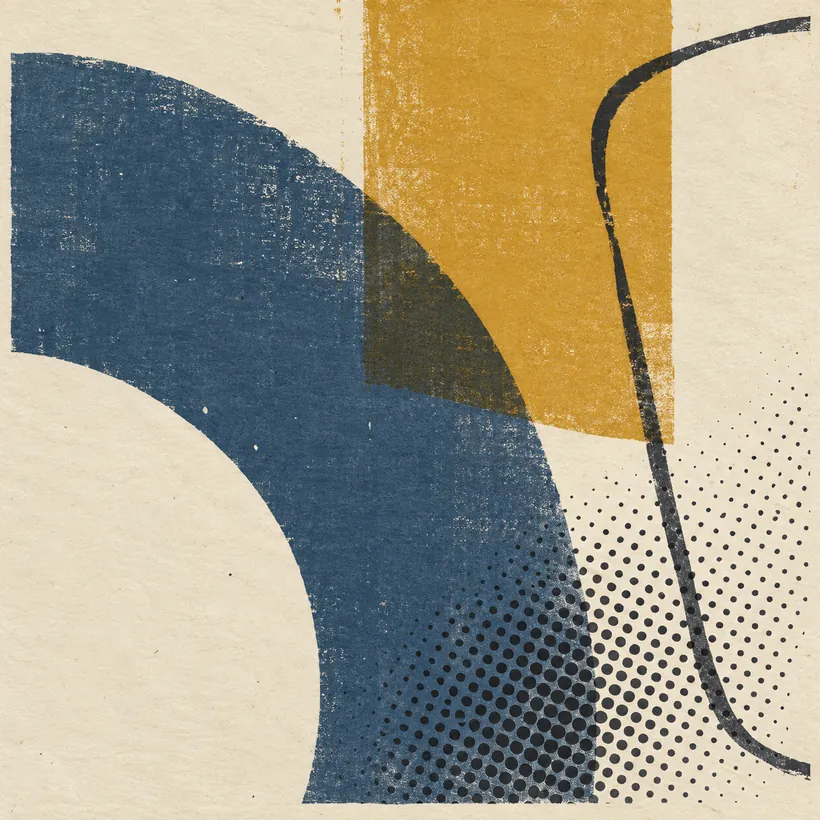 Abstrakte Pop-Art-Grafik mit Siebdruckflächen und Druckraster