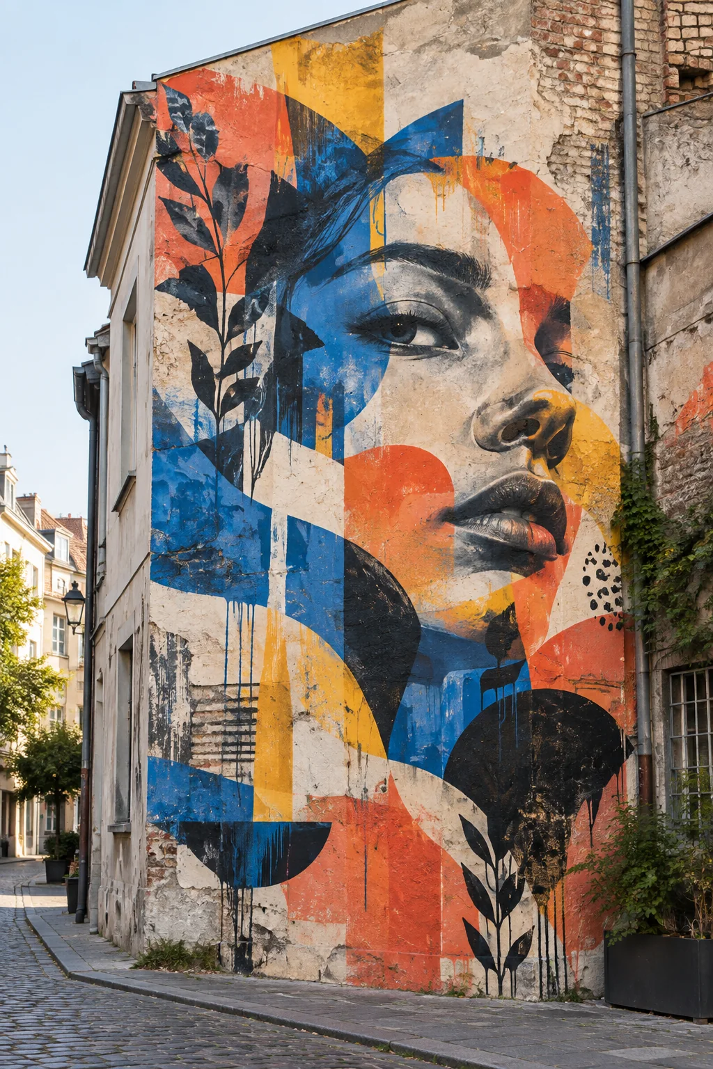 Abstraktes Streetart-Mural auf einer Hauswand